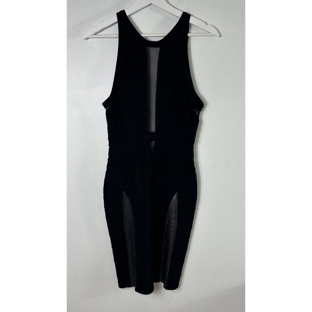 Herve Leger Black Mesh Insert And Metallic Racer‎ Back Bandage Dress Size Small